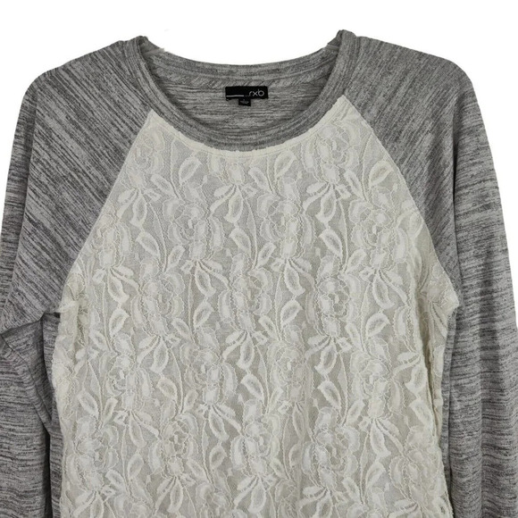 RXB White Heather Grey Lace Knit Top Shirt Women Size L Long Sleeve - Picture 2 of 9